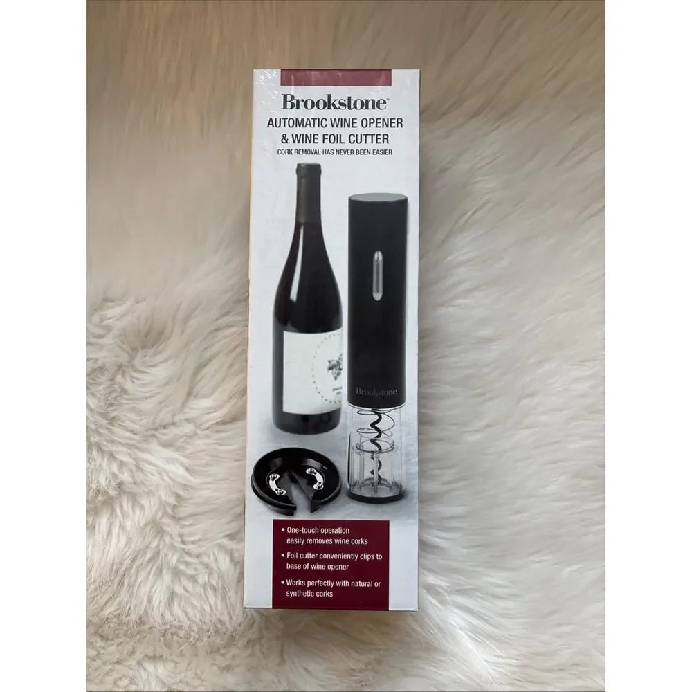 NEW Brookstone Automatic Wine Opener with Foil Cutter and Stand One Touch Gift